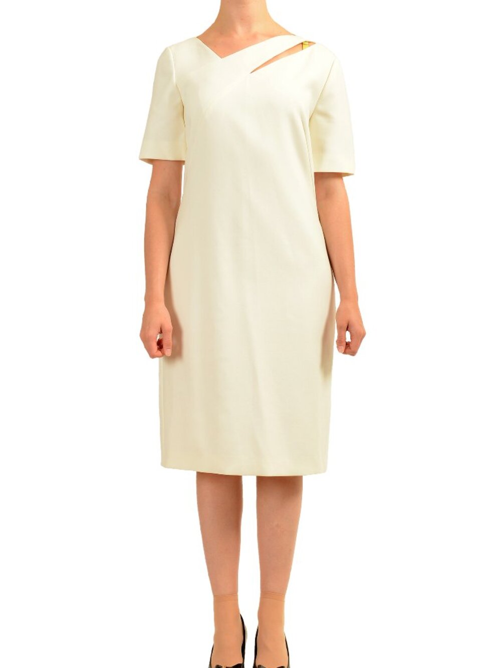 Hugo Boss Women's "Dacut" Ivory Short Sleeve Pencil Dress US S IT 40